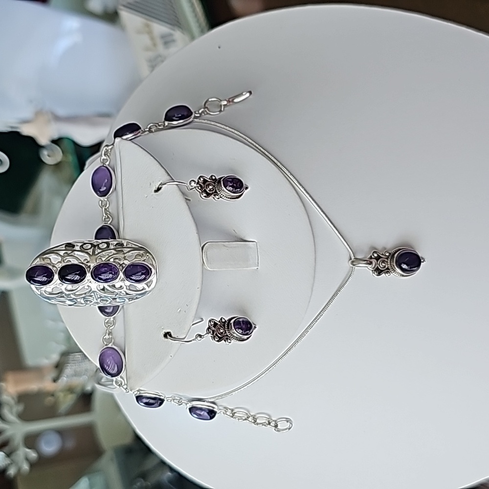 (NWT) Natural Amethyst 925 Sterling Silver Jewelry Set